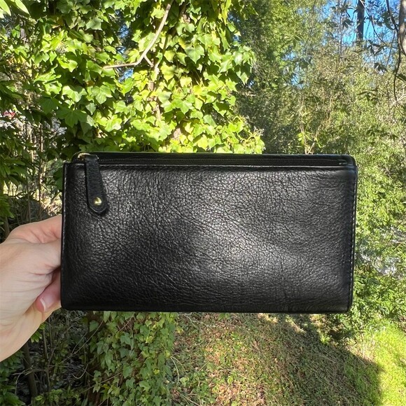 VINTAGE COACH Black Leather Trifold Wallet w Gold Logo Accent AUTHENTIC - Picture 2 of 10